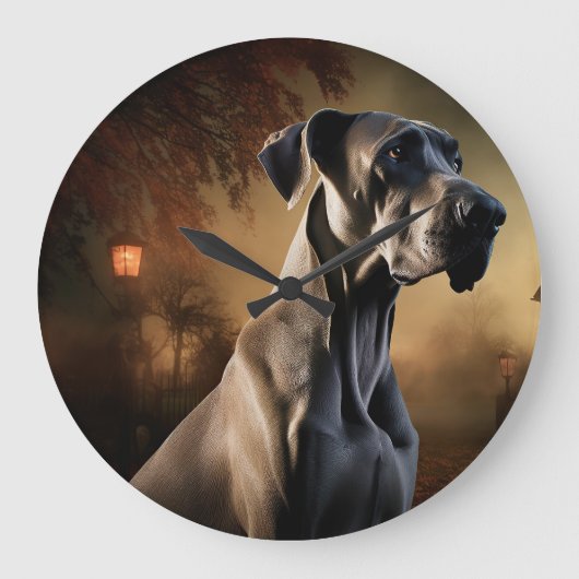 Great Dane Halloween Beängstigend Große Wanduhr (Vorderseite)