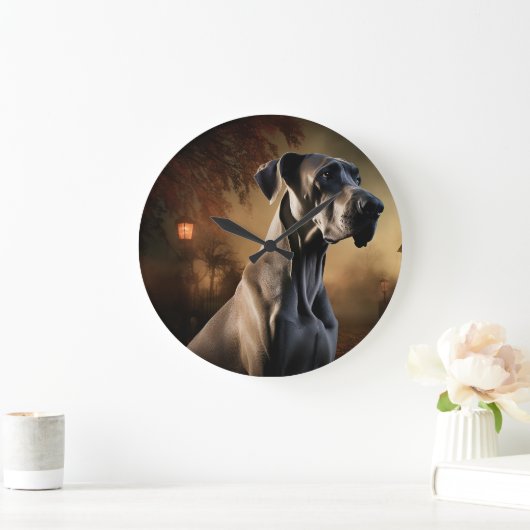 Great Dane Halloween Beängstigend Große Wanduhr (Zuhause)