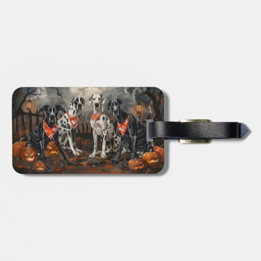 Great Dane Halloween Spooky Gepäckanhänger (Rückseite horizontal)