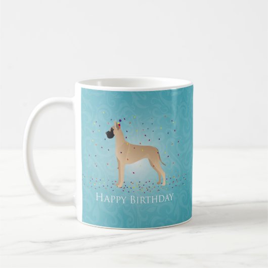 Great Dane Happy Birthday Design Kaffeetasse (Links)