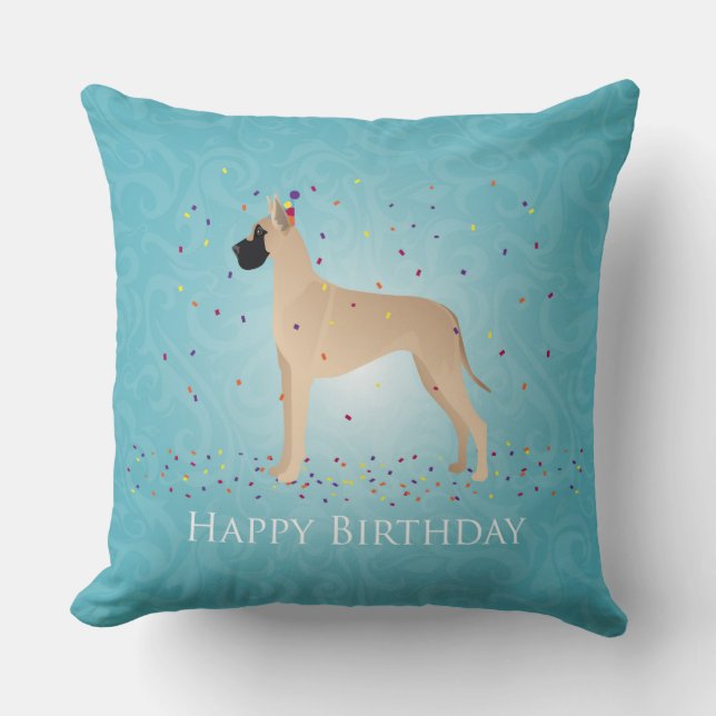 Great Dane Happy Birthday Design Kissen (Vorderseite)