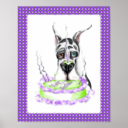 Great Dane Harlequin Birthday Cake Poster (Vorne)