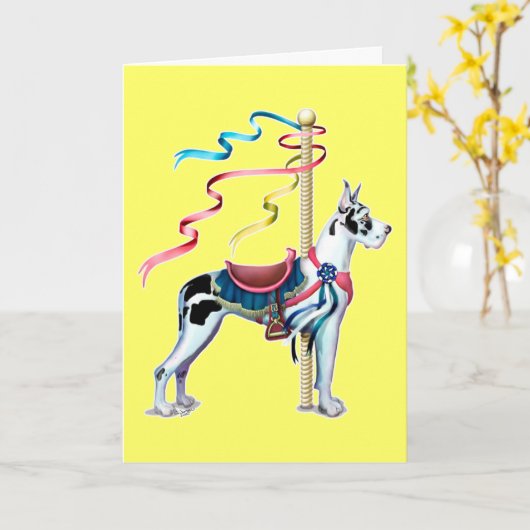 Great Dane Harlequin Carousel - Maßgeschneidert Karte (Gelbe Blume)