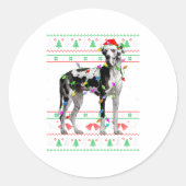 Great Dane Harlequin Dog Christmas Ugly Sweater Li Runder Aufkleber (Vorderseite)