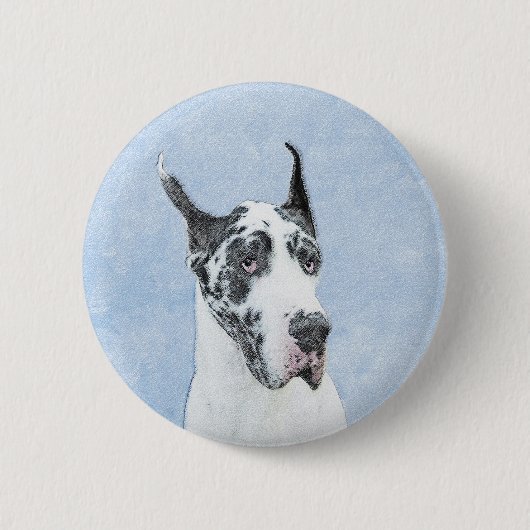 Great Dane (Harlequin) Malerei - Original Dog Art Button (Vorderseite)