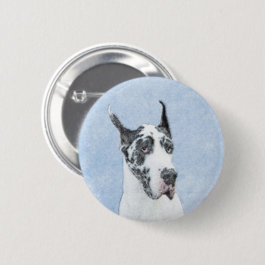 Great Dane (Harlequin) Malerei - Original Dog Art Button (Vorne & Hinten)