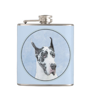 Great Dane (Harlequin) Malerei - Original Dog Art Flachmann