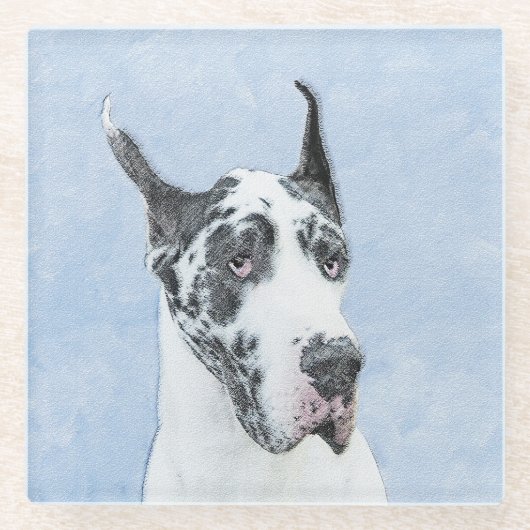 Great Dane (Harlequin) Malerei - Original Dog Art Glasuntersetzer (Vorderseite)