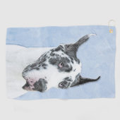 Great Dane (Harlequin) Malerei - Original Dog Art Golfhandtuch (Horizontal)