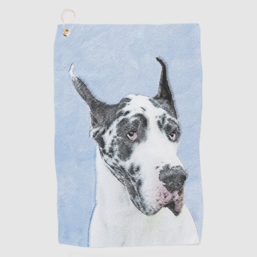 Great Dane (Harlequin) Malerei - Original Dog Art Golfhandtuch (Vorderseite)