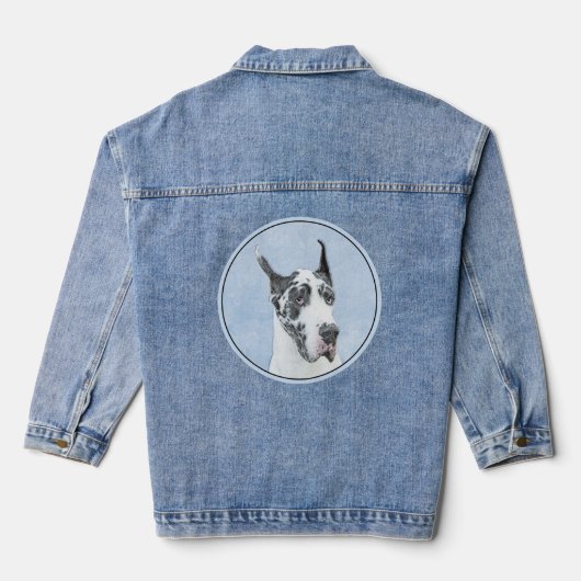 Great Dane (Harlequin) Malerei - Original Dog Art Jeansjacke (Rückseite)