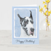 Great Dane (Harlequin) Malerei - Original Dog Art Karte (Gelbe Blume)