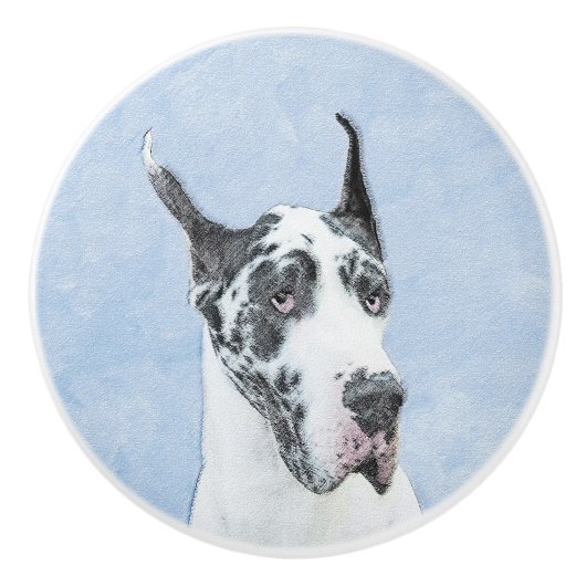 Great Dane (Harlequin) Malerei - Original Dog Art Keramikknauf (Vorderseite)