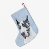 Great Dane (Harlequin) Malerei - Original Dog Art Kleiner Weihnachtsstrumpf (Rückseite (Hängend))