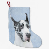 Great Dane (Harlequin) Malerei - Original Dog Art Kleiner Weihnachtsstrumpf (Vorderseite)
