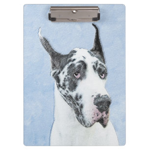 Great Dane (Harlequin) Malerei - Original Dog Art Klemmbrett