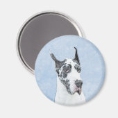 Great Dane (Harlequin) Malerei - Original Dog Art Magnet (Vorderseite/Rückseite)