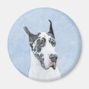 Great Dane (Harlequin) Malerei - Original Dog Art Magnet