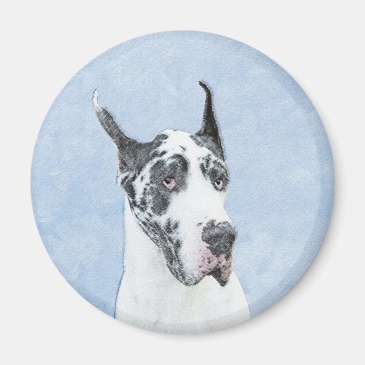 Great Dane (Harlequin) Malerei - Original Dog Art Magnet (Vorne)