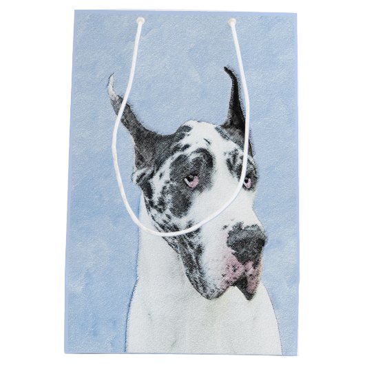 Great Dane (Harlequin) Malerei - Original Dog Art Mittlere Geschenktüte (Rückseite)