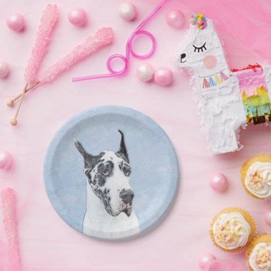 Great Dane (Harlequin) Malerei - Original Dog Art Pappteller (Party)