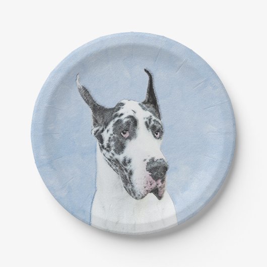 Great Dane (Harlequin) Malerei - Original Dog Art Pappteller (Vorderseite)
