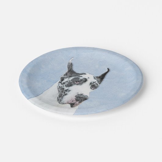 Great Dane (Harlequin) Malerei - Original Dog Art Pappteller (Schrägansicht)