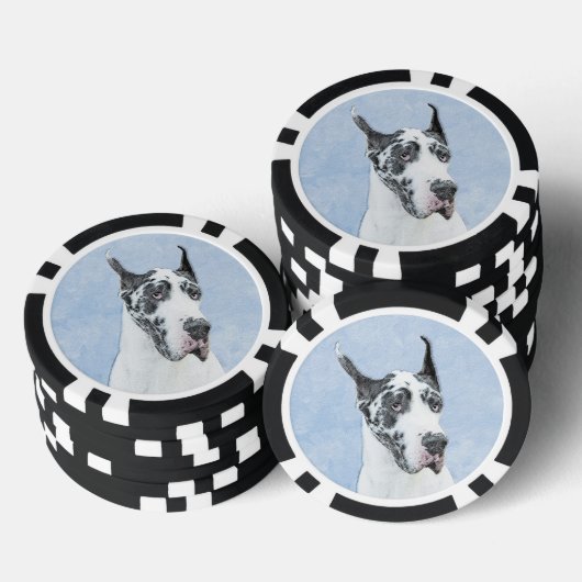 Great Dane (Harlequin) Malerei - Original Dog Art Pokerchips (Stapel)