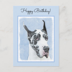 Great Dane (Harlequin) Malerei - Original Dog Art Postkarte