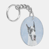 Great Dane (Harlequin) Malerei - Original Dog Art Schlüsselanhänger (Vorderseite links)