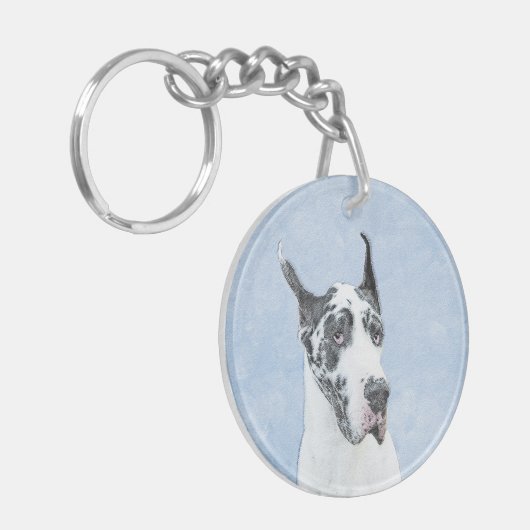 Great Dane (Harlequin) Malerei - Original Dog Art Schlüsselanhänger (Vorderseite links)