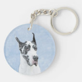 Great Dane (Harlequin) Malerei - Original Dog Art Schlüsselanhänger (Rückseite)