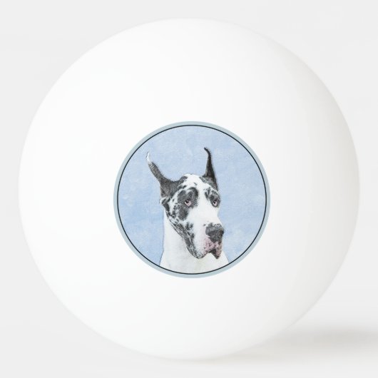 Great Dane (Harlequin) Malerei - Original Dog Art Tischtennisball (Rückseite)