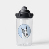 Great Dane (Harlequin) Malerei - Original Dog Art Trinkflasche (Rückseite)