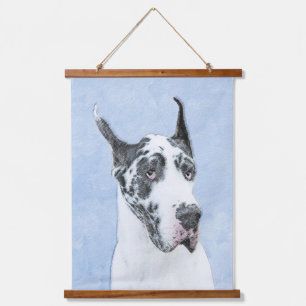 Great Dane (Harlequin) Malerei - Original Dog Art Wandteppich Mit Holzrahmen