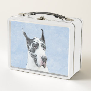 Great Dane (Harlequin) Malerei - Original Hundekun Metall Brotdose