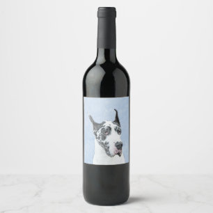 Great Dane (Harlequin) Malerei - Original Hundekun Weinetikett