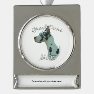 Great Dane (Harlequin) Mama 2 Banner-Ornament Silber