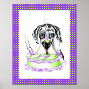 Great Dane Harlequin UC Geburtstagskuchen Poster