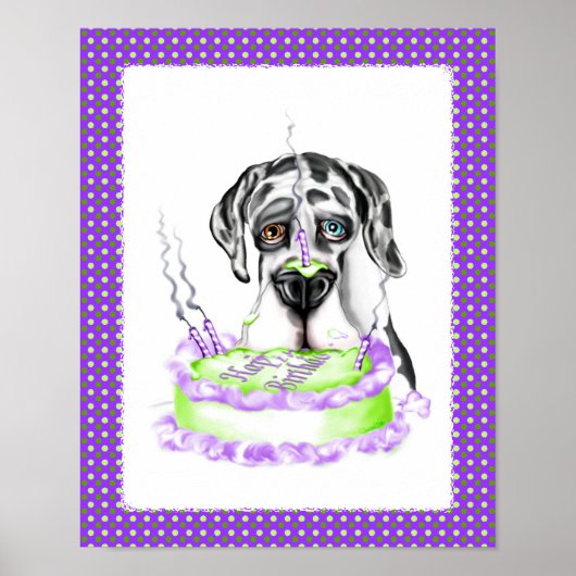 Great Dane Harlequin UC Geburtstagskuchen Poster (Vorne)