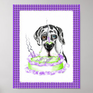 Great Dane Harlequin UC Geburtstagskuchen Poster