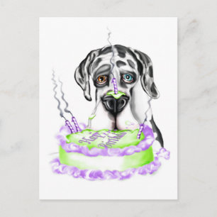 Great Dane Harlequin UC Geburtstagskuchen Postkarte
