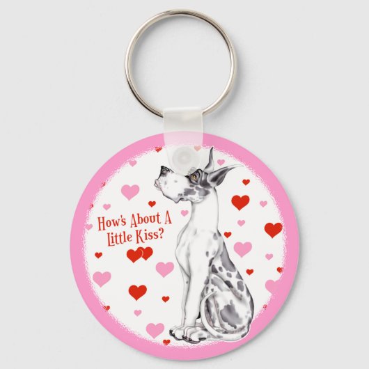Great Dane Harlequin Valentine's Day Kiss Schlüsselanhänger (Vorderseite)