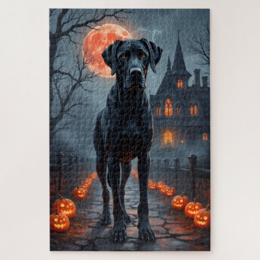 Great Dane Haunted Mansion Halloween Kunst Puzzle (Vertikal)