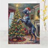 Great Dane Helping Decorate Christmas Star Hat Karte (Gelbe Blume)