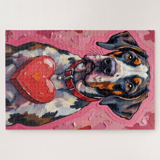 Great Dane Hiding Behind Valentine Candy Box Puzzle (Horizontal)