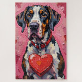 Great Dane Hiding Behind Valentine Candy Box Puzzle (Vertikal)