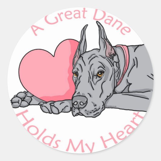 Great Dane Holds Heart Blue Runder Aufkleber (Vorderseite)