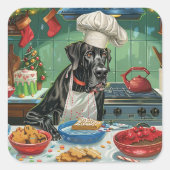 Great Dane Holiday Baking: Feierliche Weihnachten Quadratischer Aufkleber (Vorderseite)