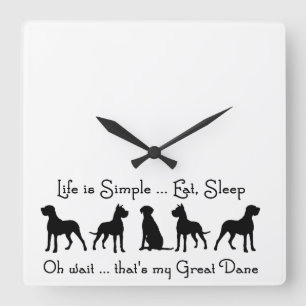Great Dane Humor Eat Sleep  Dog Pet Animal Quadratische Wanduhr